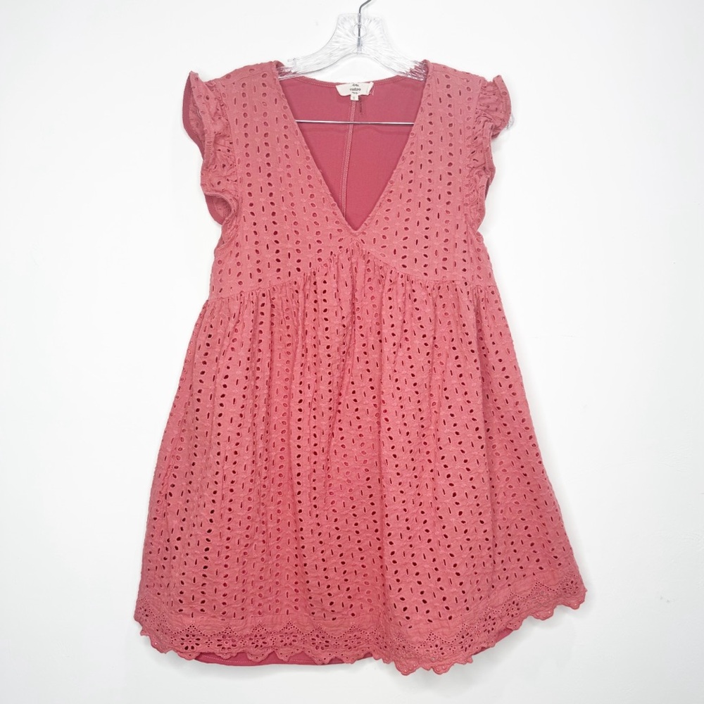 Anthropologie Entro Coral Cotton Eyelet Dress Ruffle Trim Size Small